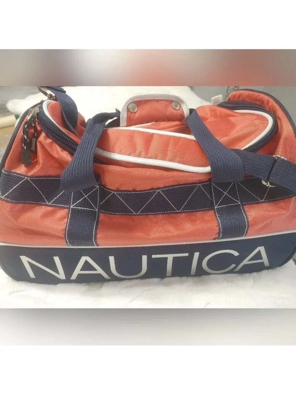 Nautica Rose Pink and Blue Duffel Travel Gym Bag with Sporty Design